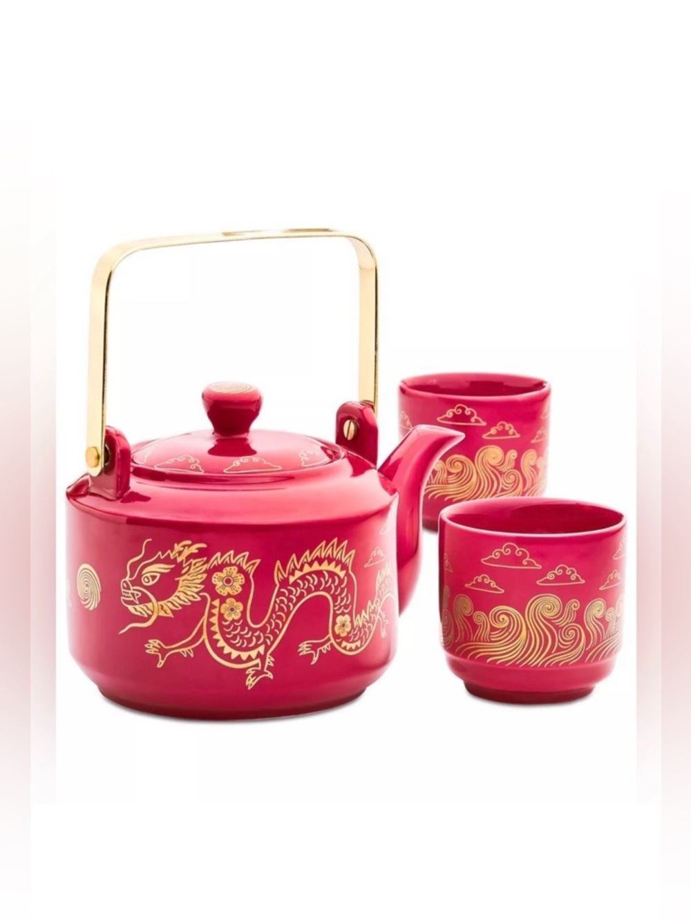 RARE  !! LUNAR YEAR OF THE DRAGON TEA POT &  2 CUPS -  NWT -  LIMITED EDITION 24